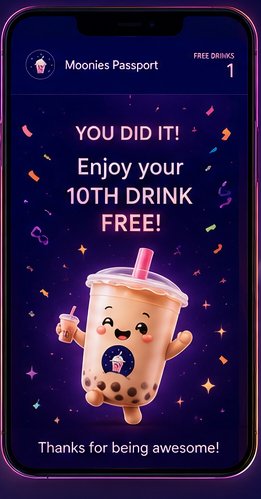 Reward screen celebrating a free 10th drink
